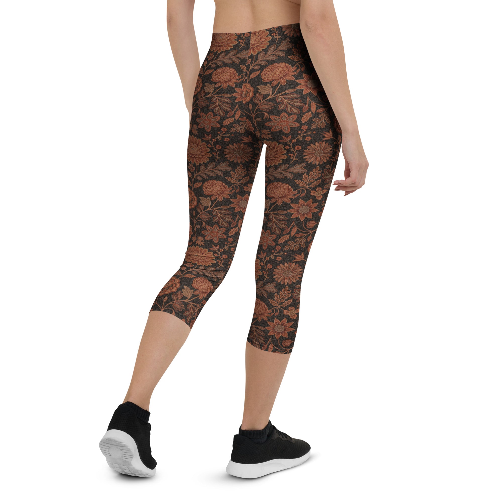 Copper Floral Capri Leggings | GearBunch