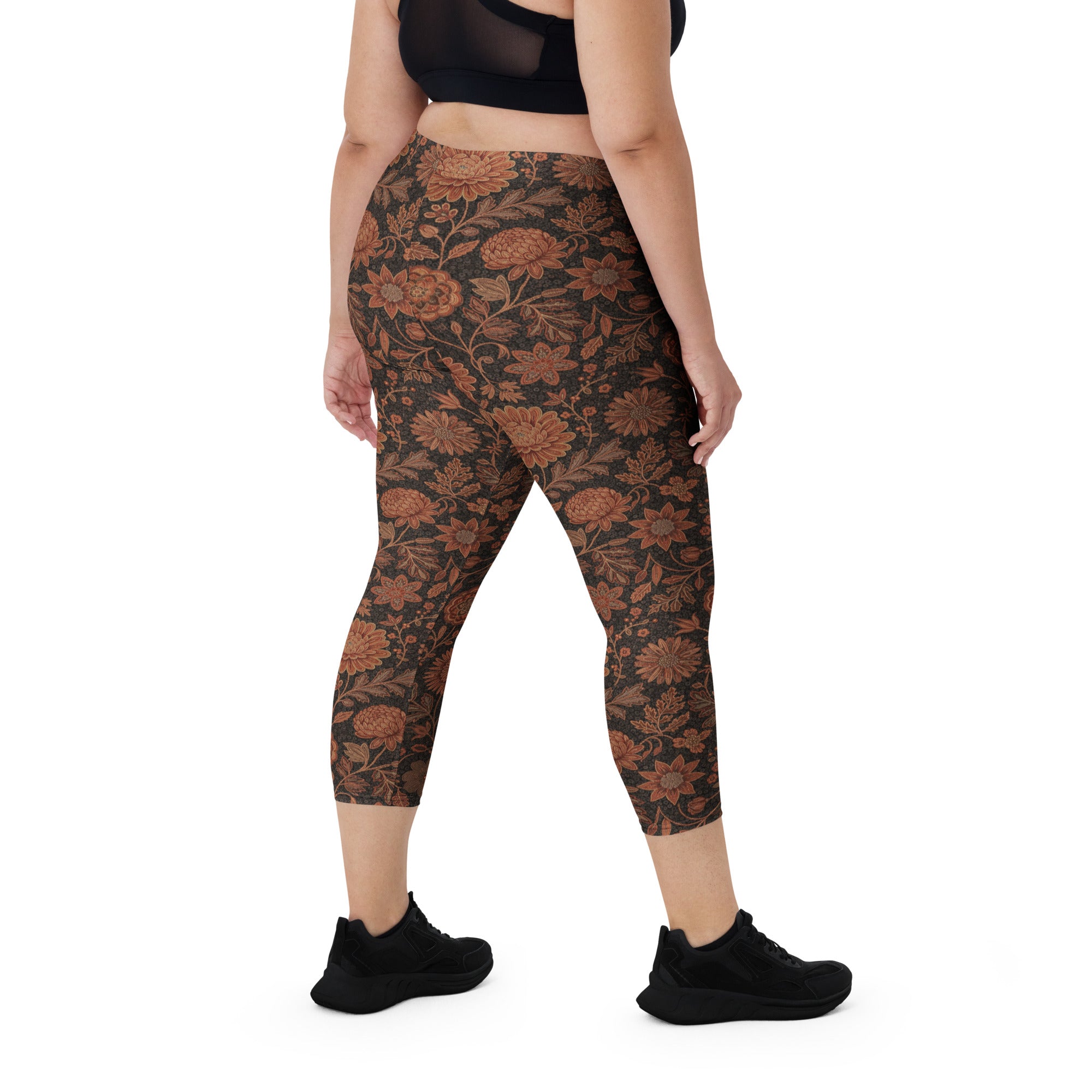 Copper Floral Capri Leggings | GearBunch