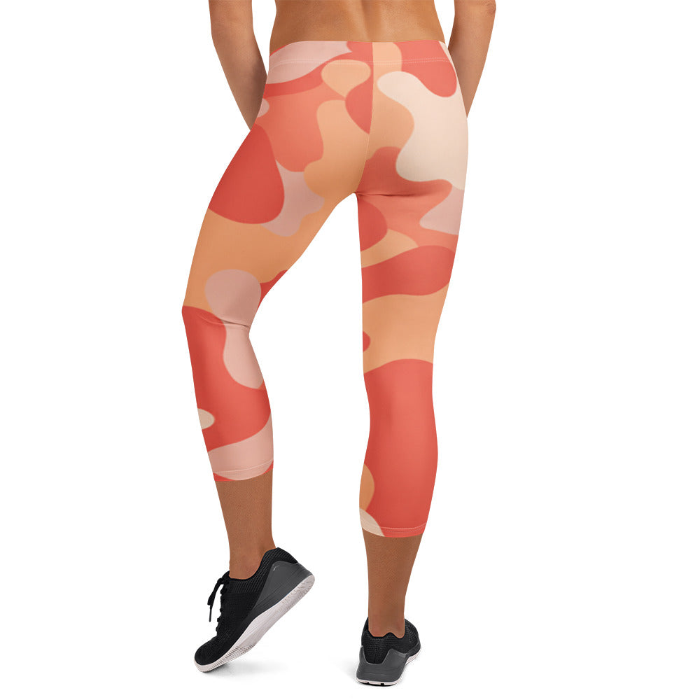 Coral Sunset Camo Capri Leggings | GearBunch