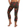 Crimson Fantasy Capri Leggings, all-over floral print in rich jewel tones, GearBunch Capri Leggings