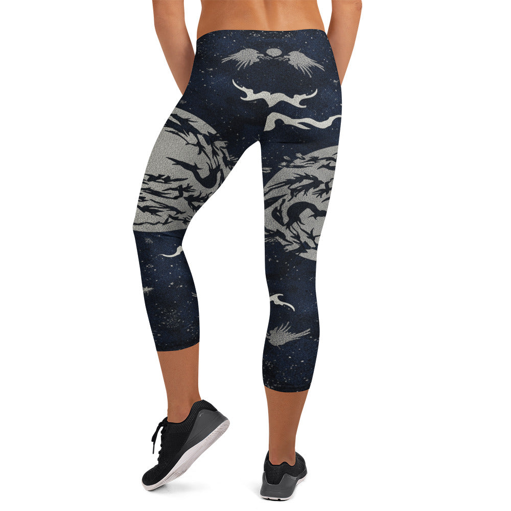 Moonlit Crow Capri Leggings | GearBunch