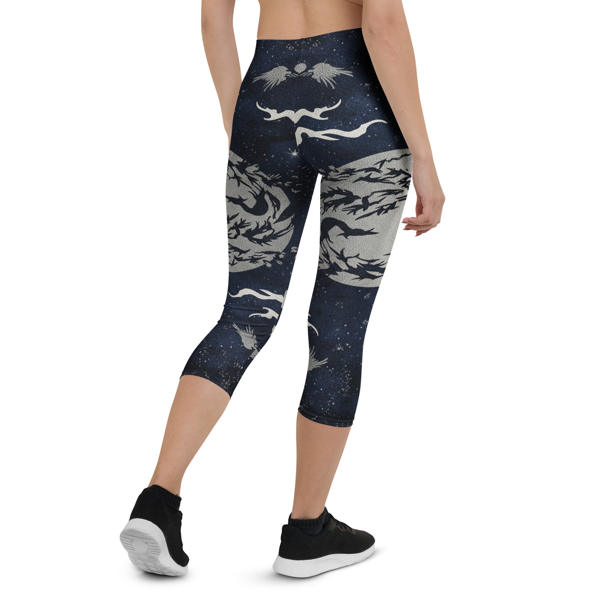Moonlit Crow Capri Leggings | GearBunch