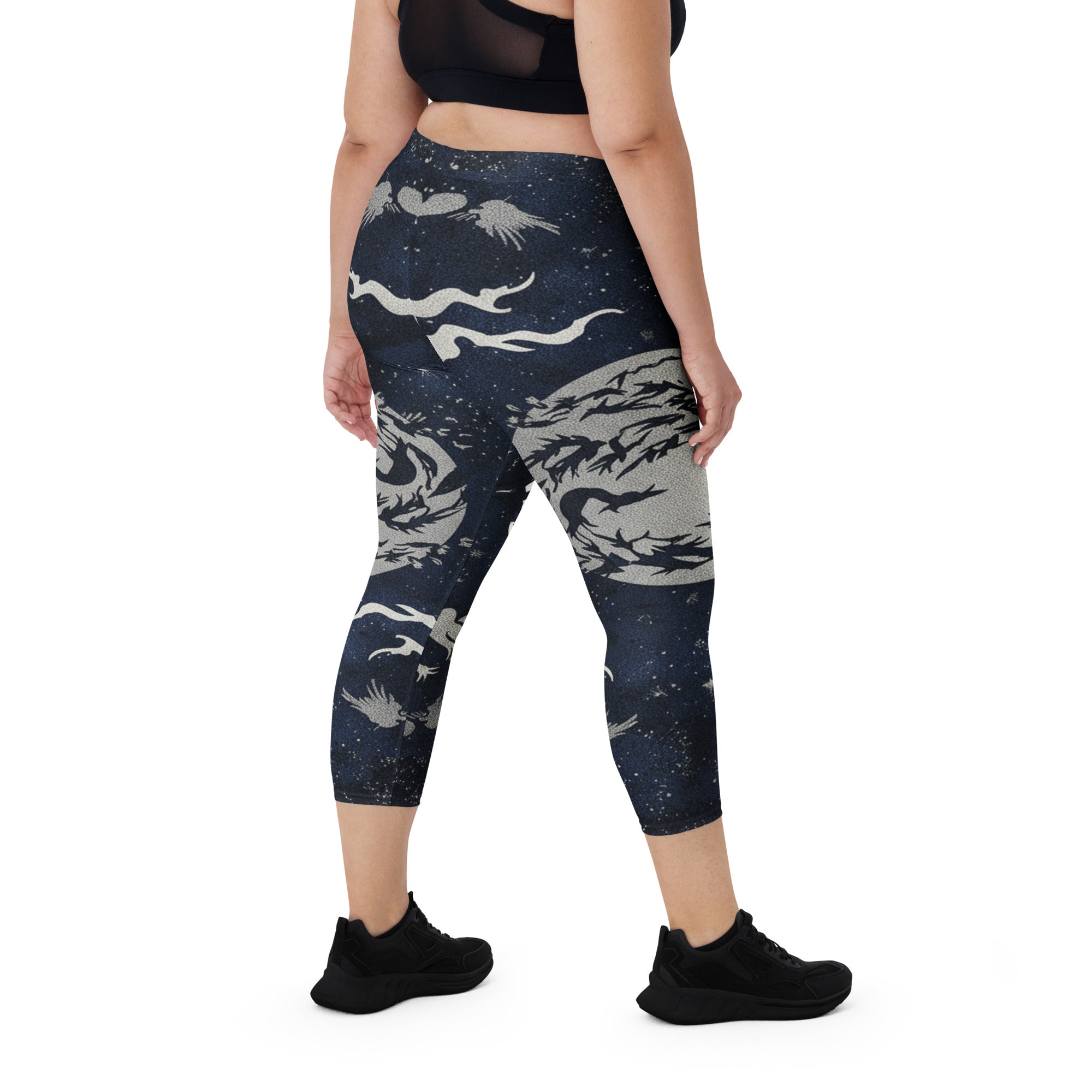 Moonlit Crow Capri Leggings | GearBunch