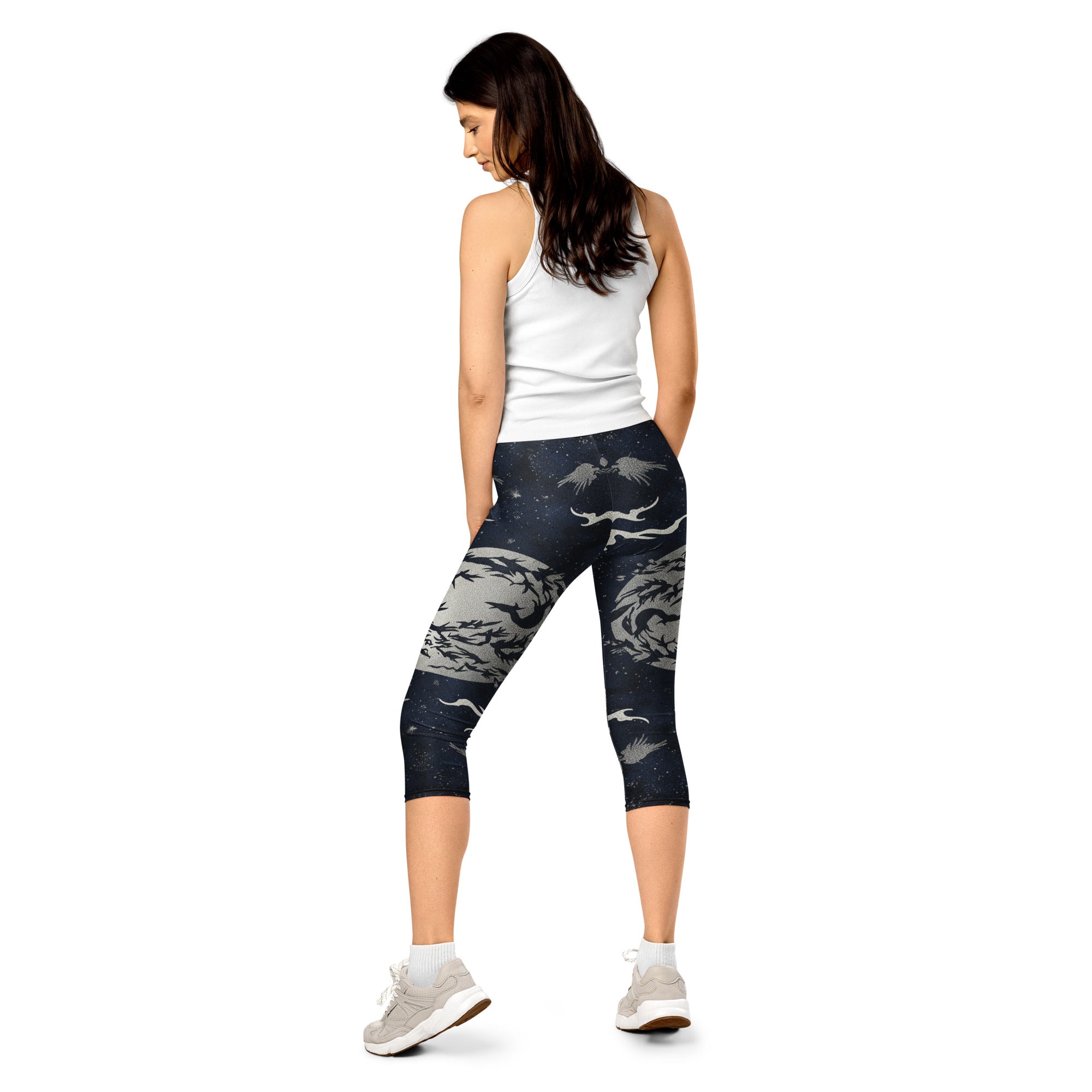 Moonlit Crow Capri Leggings | GearBunch
