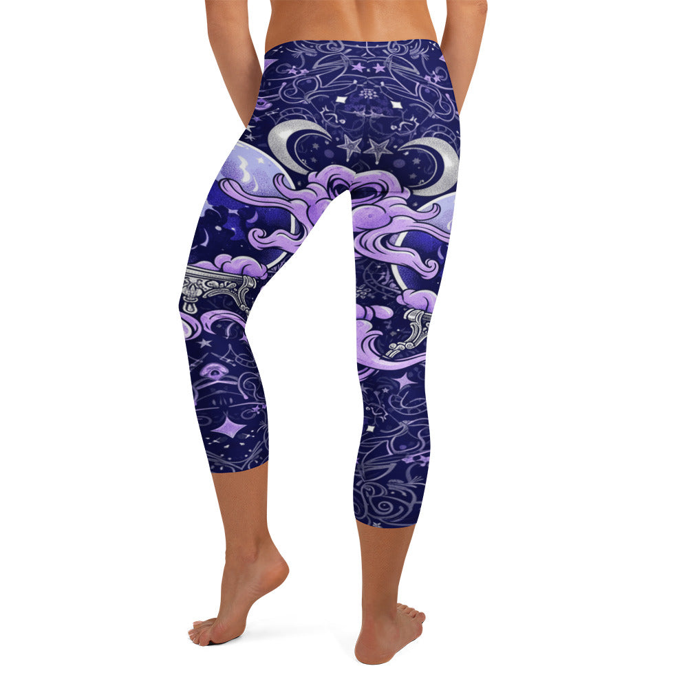 Intricate smoke and crystal ball design on GearBunch Capri Leggings.