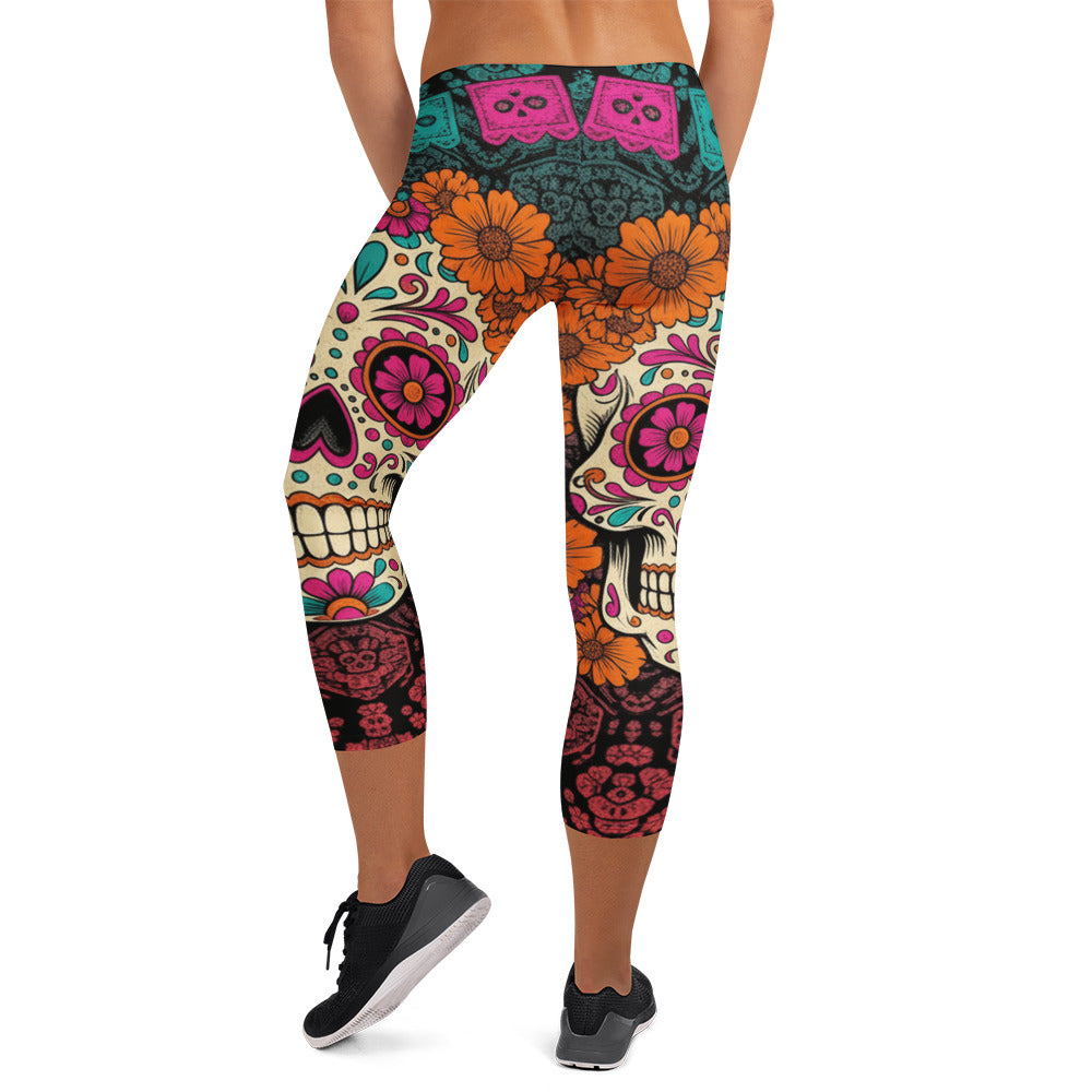 Día de los Muertos Marigold Capri Leggings | GearBunch