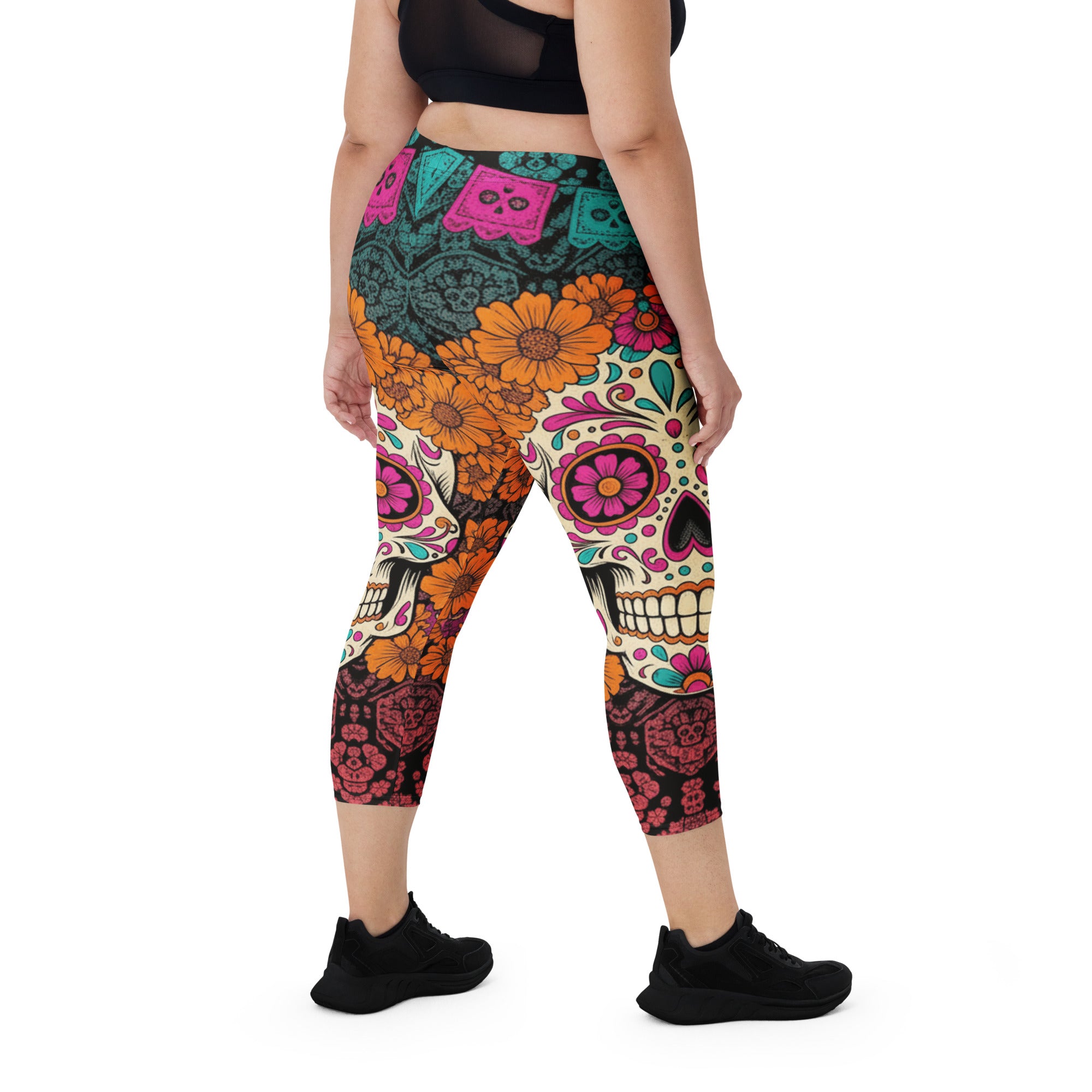 Día de los Muertos Marigold Capri Leggings | GearBunch