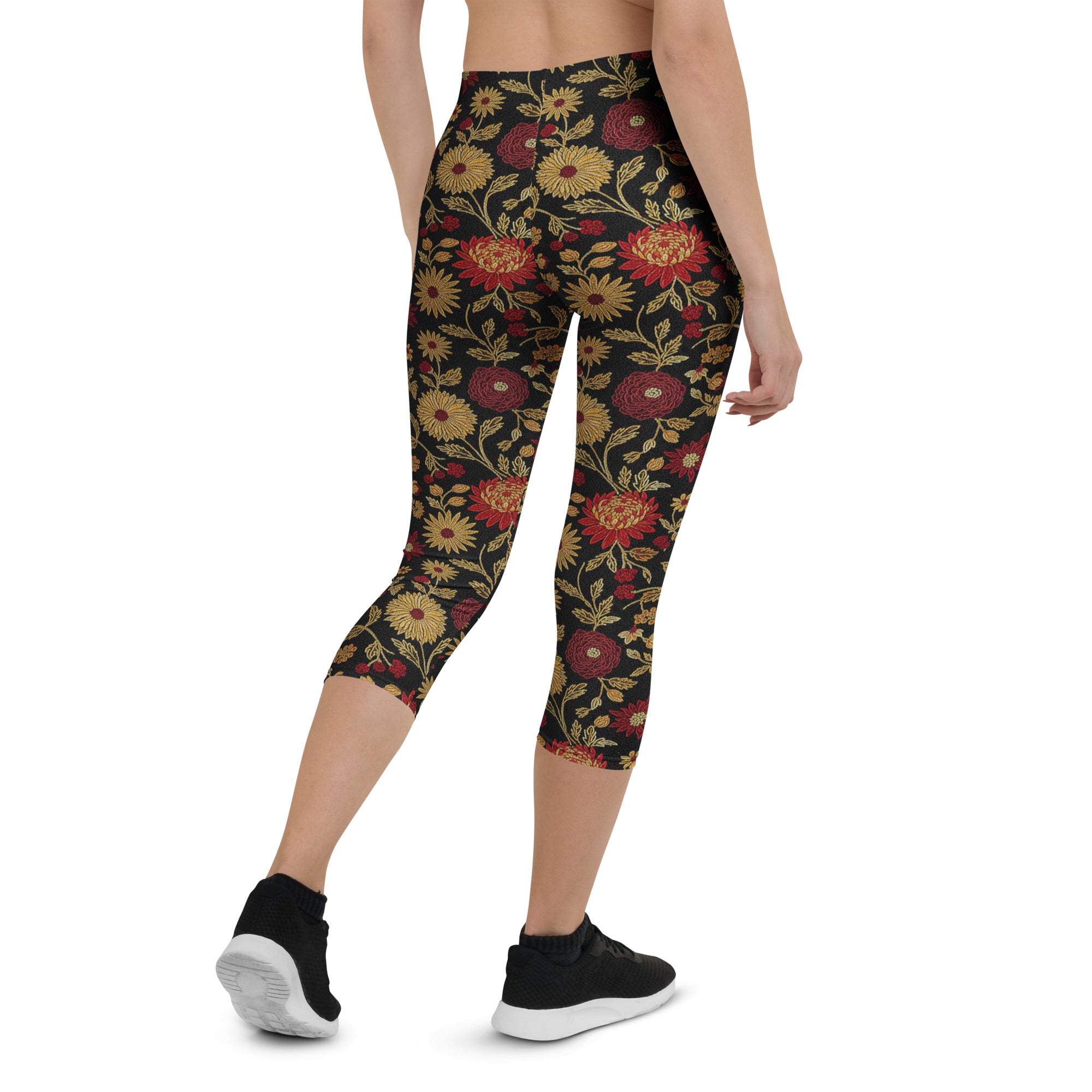 Gold Rose Garden Capri Leggings | GearBunch
