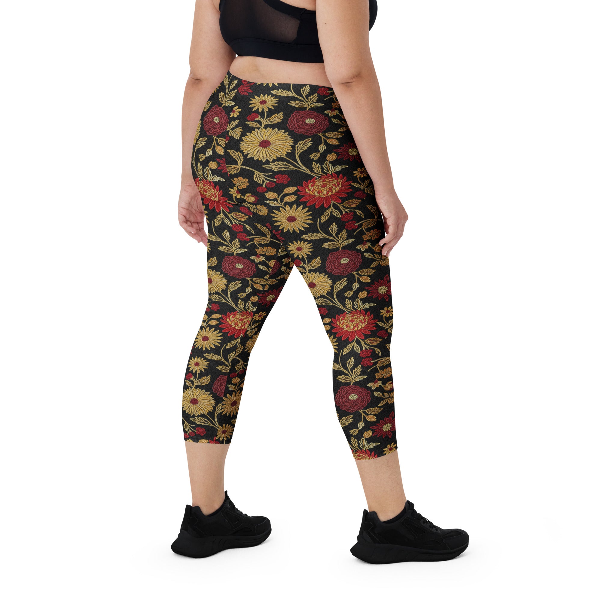 Gold Rose Garden Capri Leggings | GearBunch