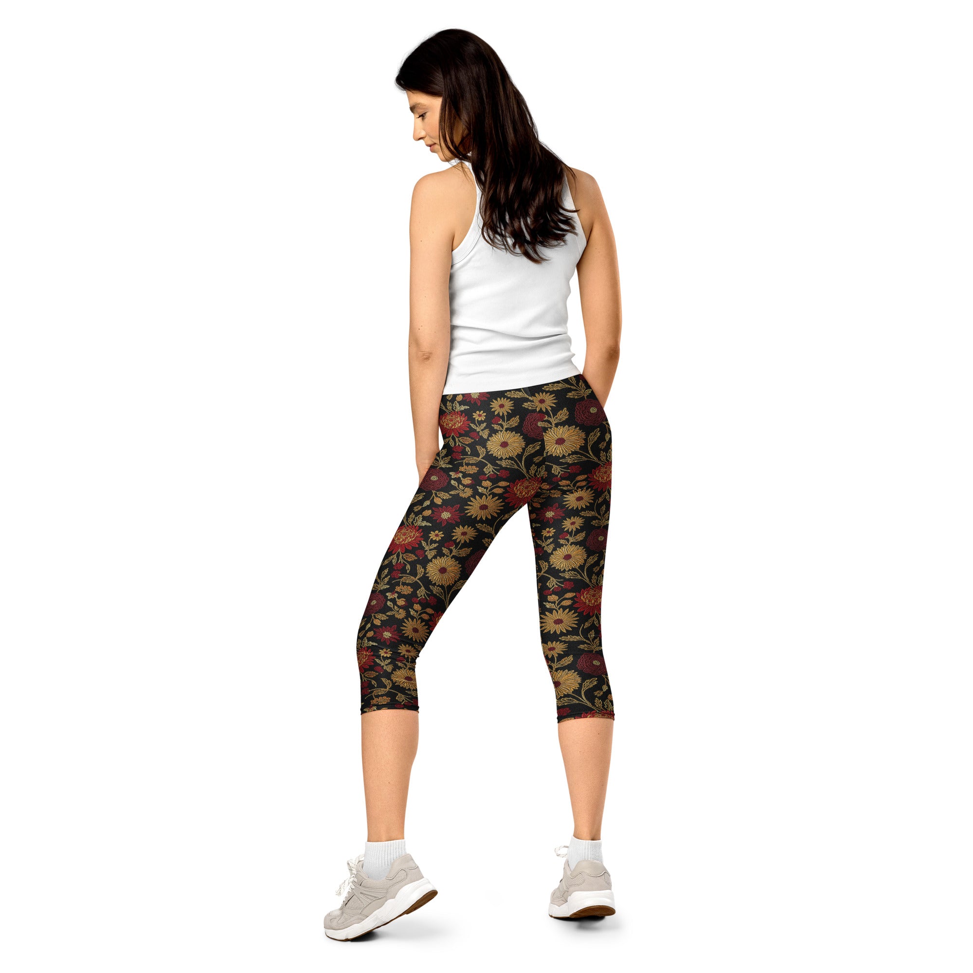 Gold Rose Garden Capri Leggings | GearBunch