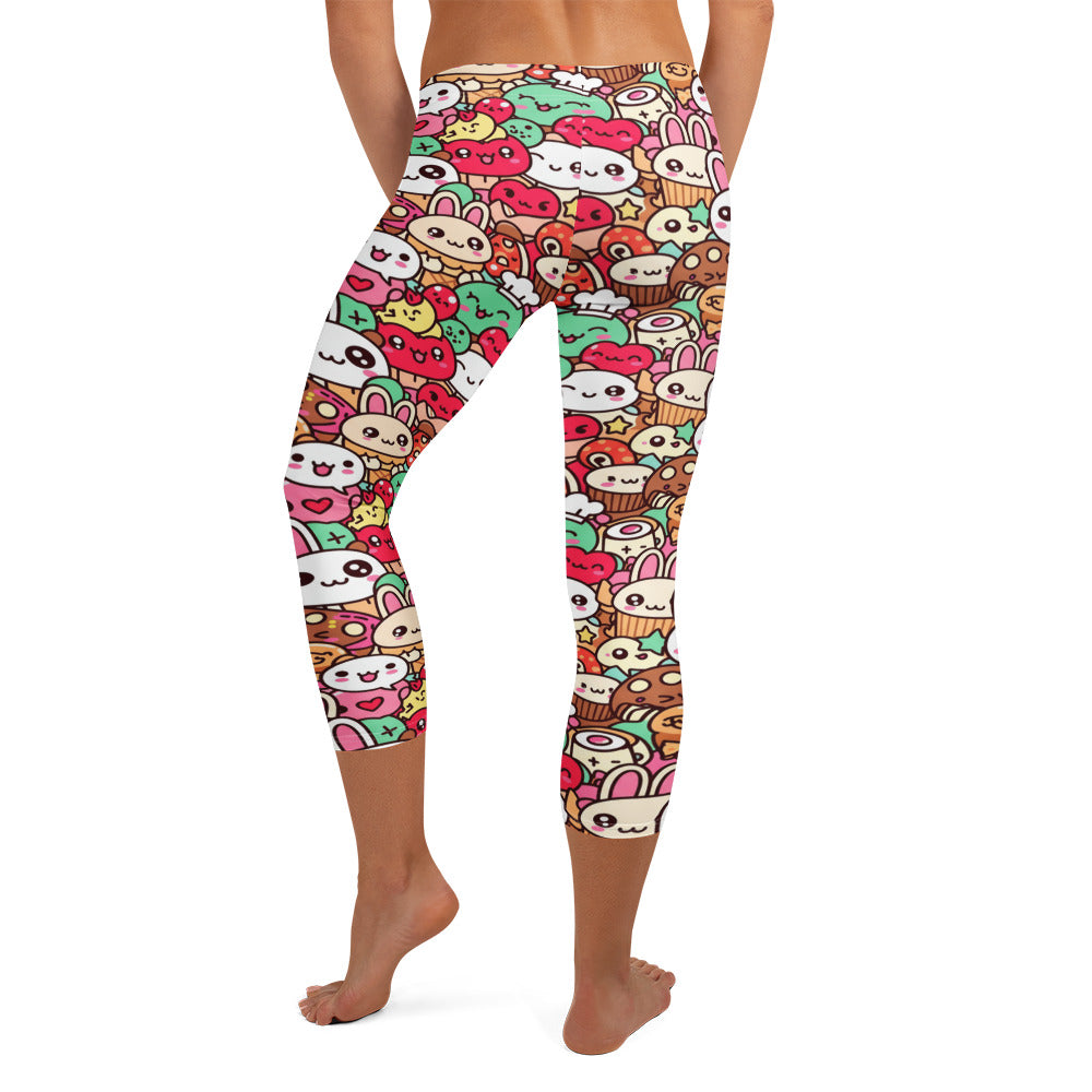 Ultra-vibrant Kawaii Bakery Shop print on GearBunch Capri Leggings. Cute and colourful activewear.