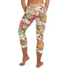 Cheerful kawaii cartoon print featuring coffee, sweets, and cute animals on GearBunch Capri Leggings