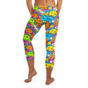 Kawaii Dinosaur Stomp Capri Leggings by GearBunch. Bright, colourful dinosaur print capri leggings for workouts and casual wear.