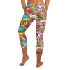 Kawaii Garden Bugs Capri Leggings from GearBunch, featuring cute cartoon bugs, animals, and food on a bright background.