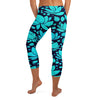 Women's teal lotus capri leggings front view