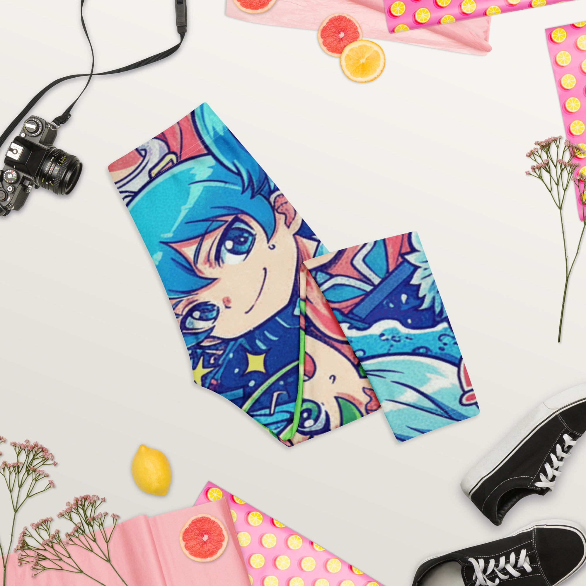Anime Ocean Wave Capri Leggings | GearBunch