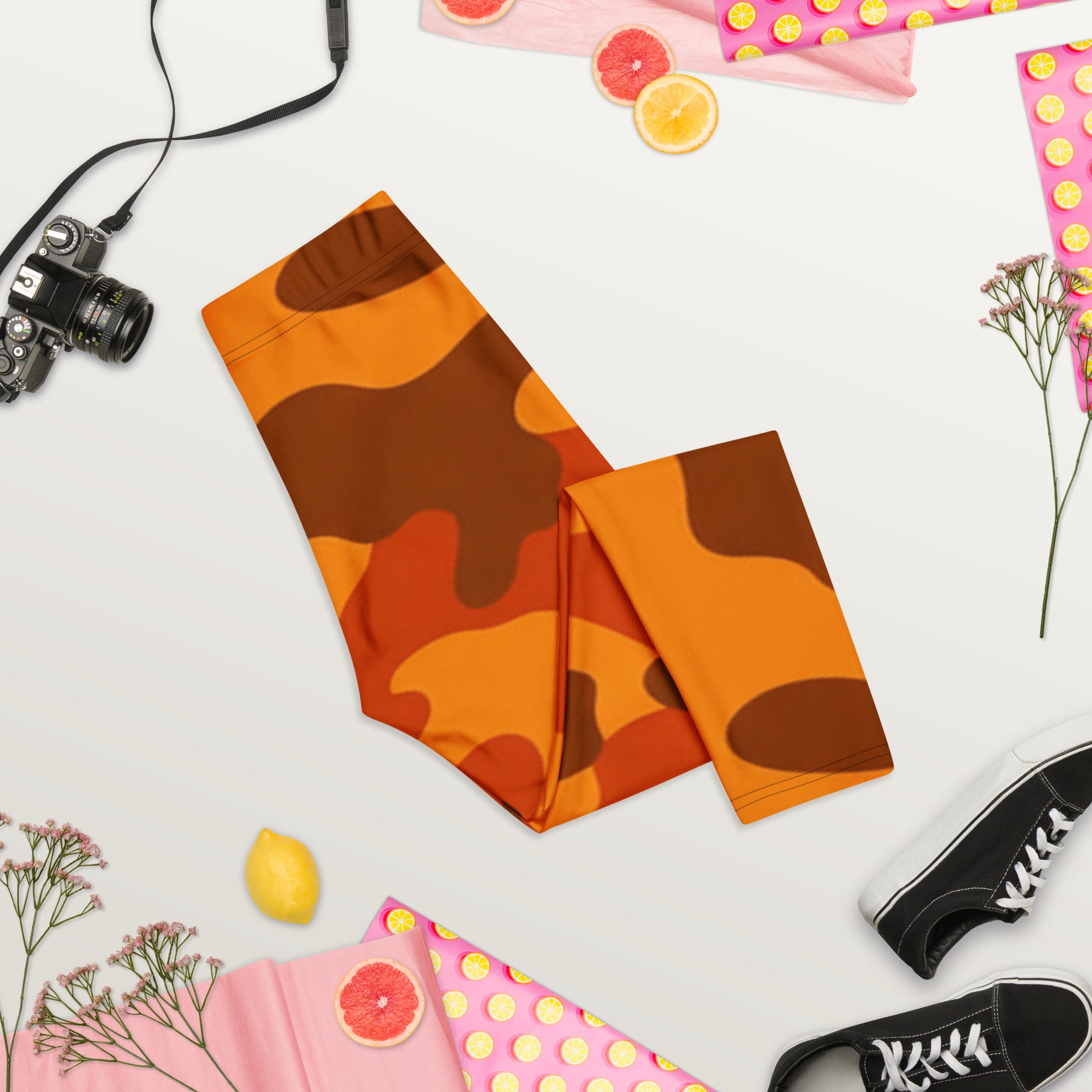 Burnt Orange Camo Capri Leggings | GearBunch