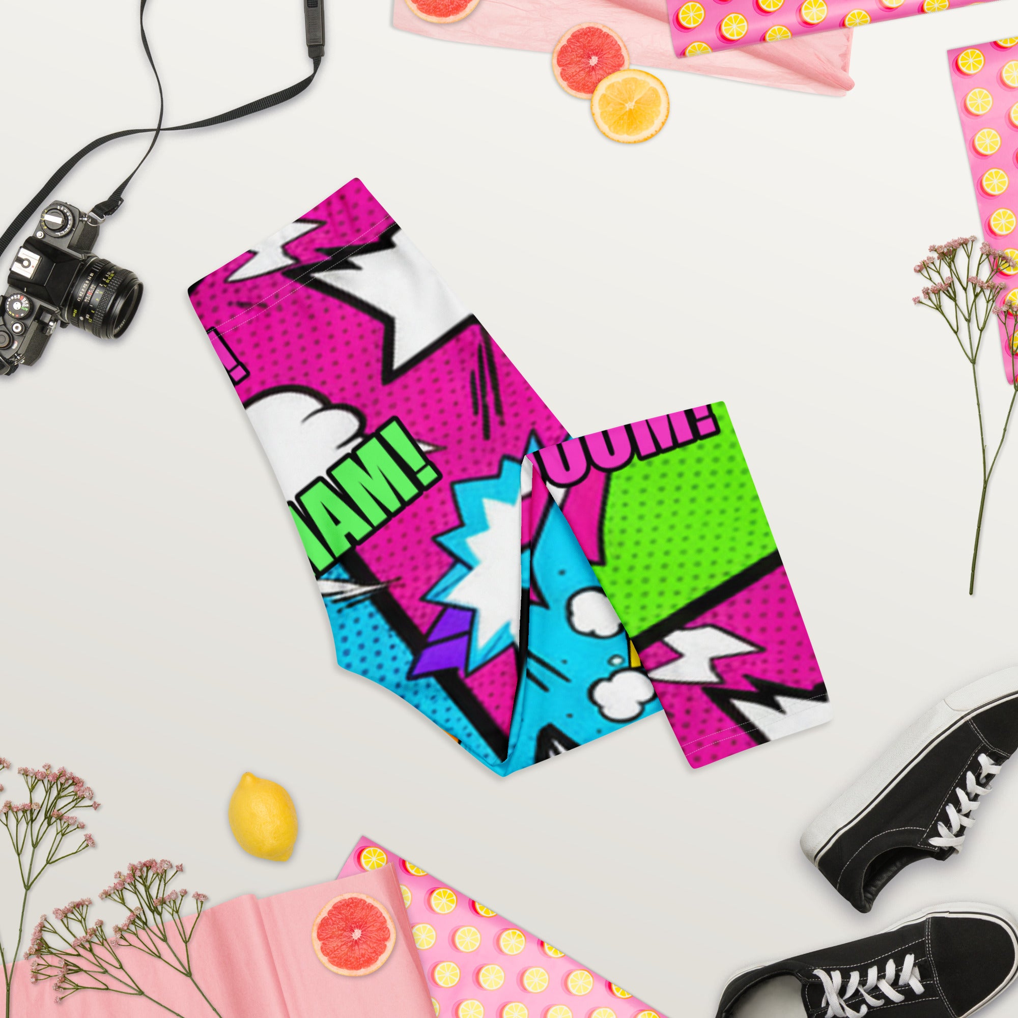 Comic Pop Neon Pink Capri Leggings | GearBunch