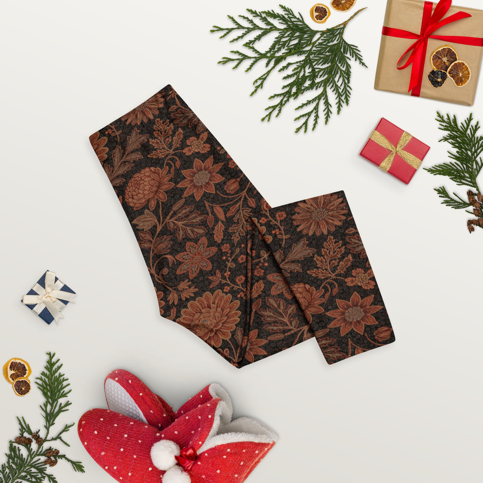 Copper Floral Capri Leggings | GearBunch