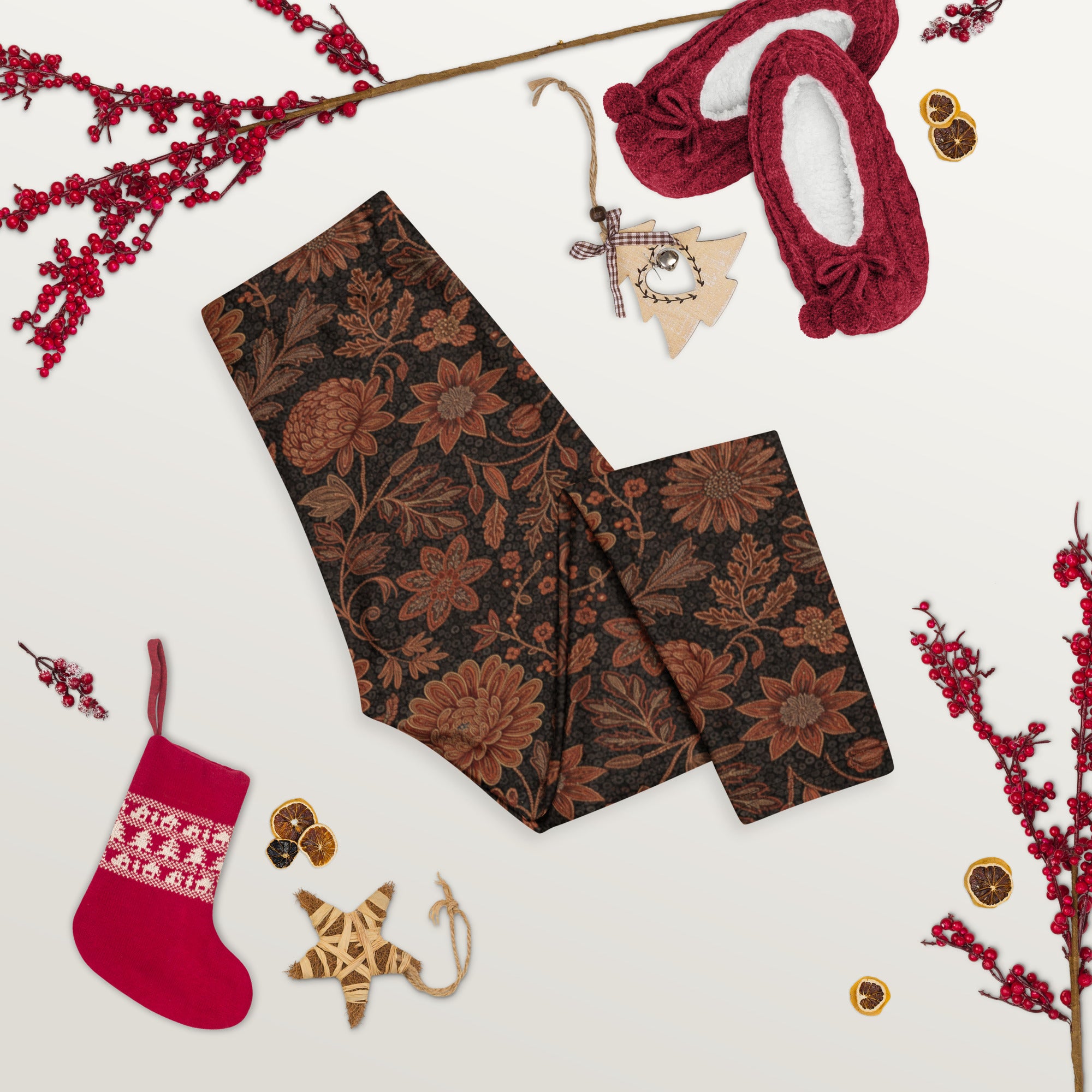 Copper Floral Capri Leggings | GearBunch