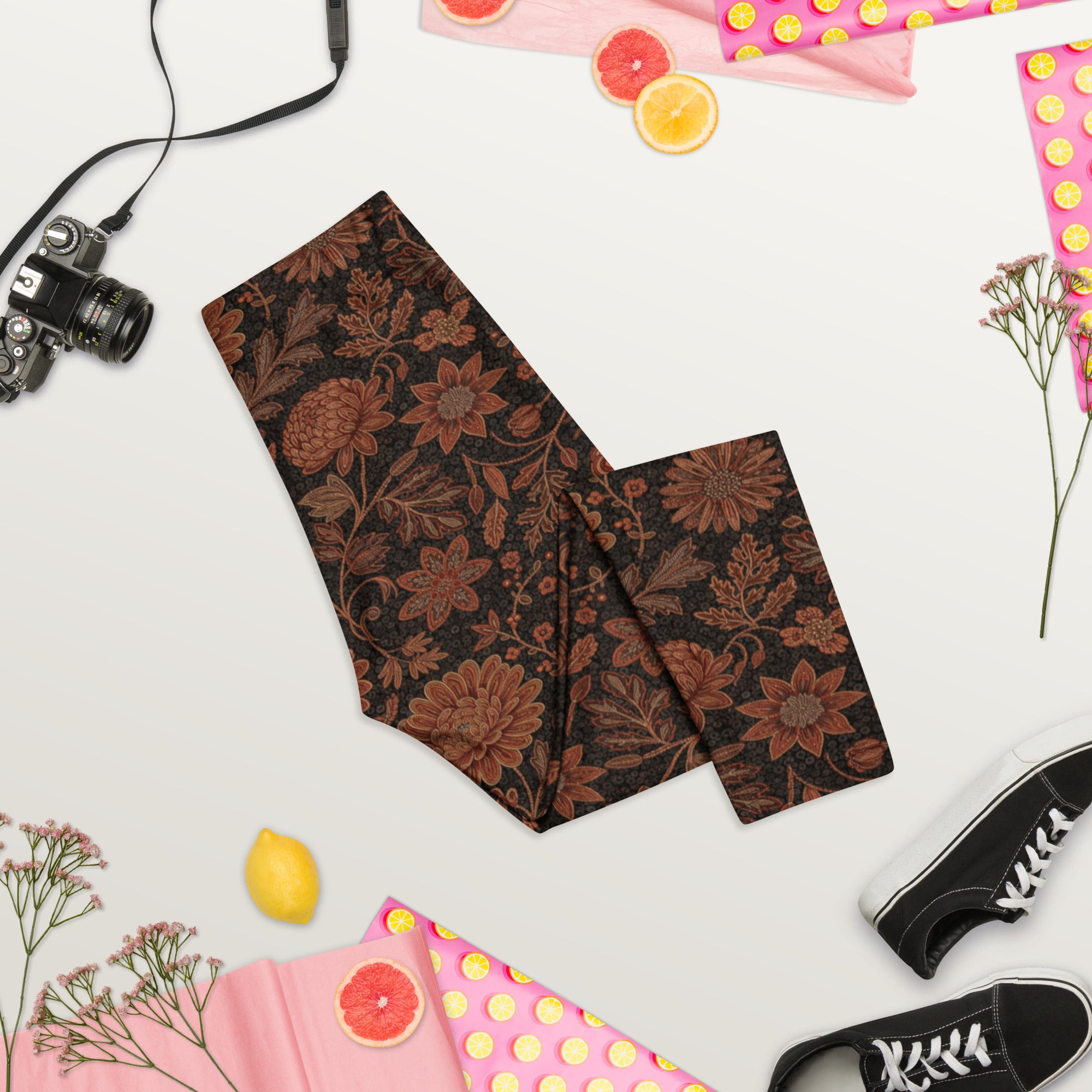 Copper Floral Capri Leggings | GearBunch