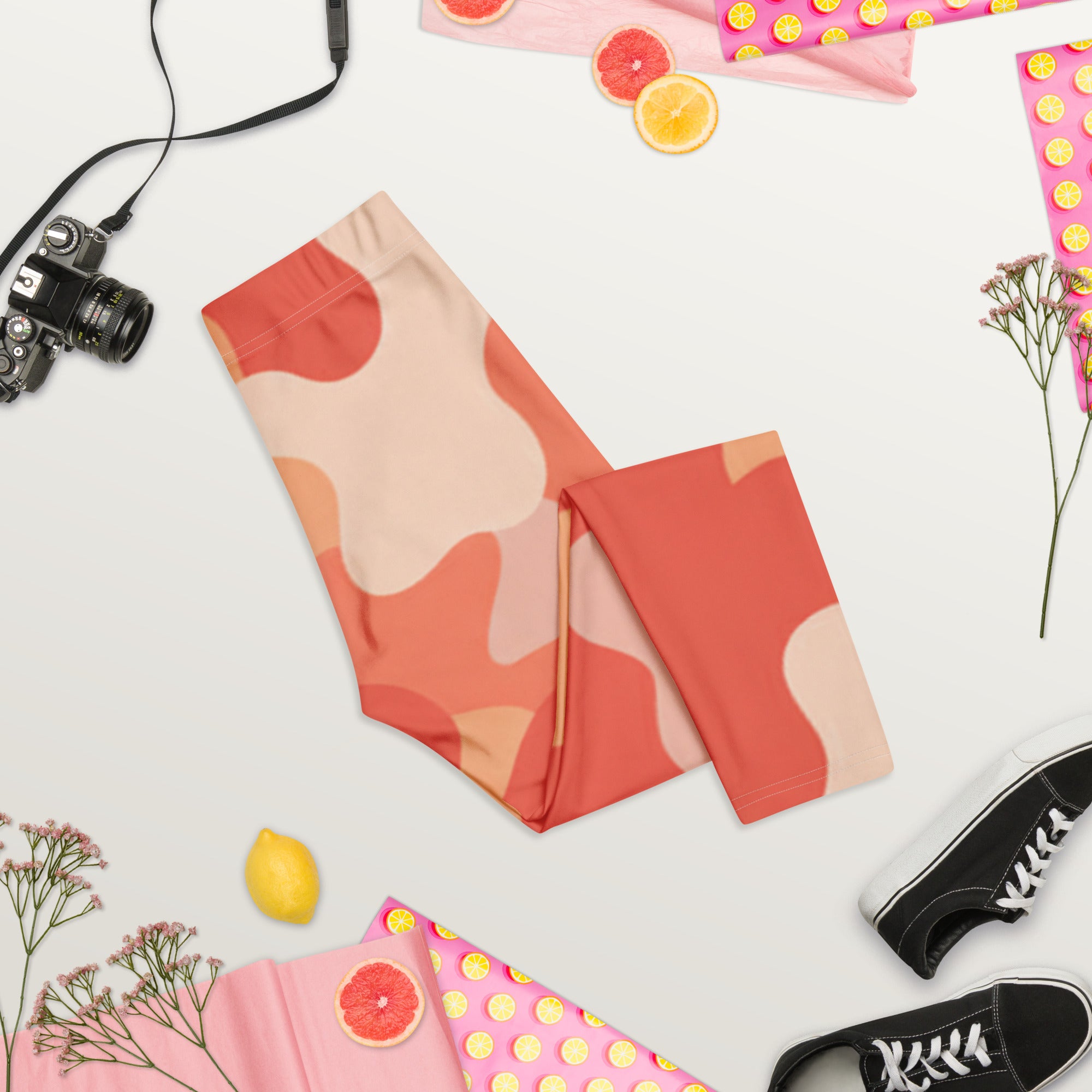 Coral Sunset Camo Capri Leggings | GearBunch