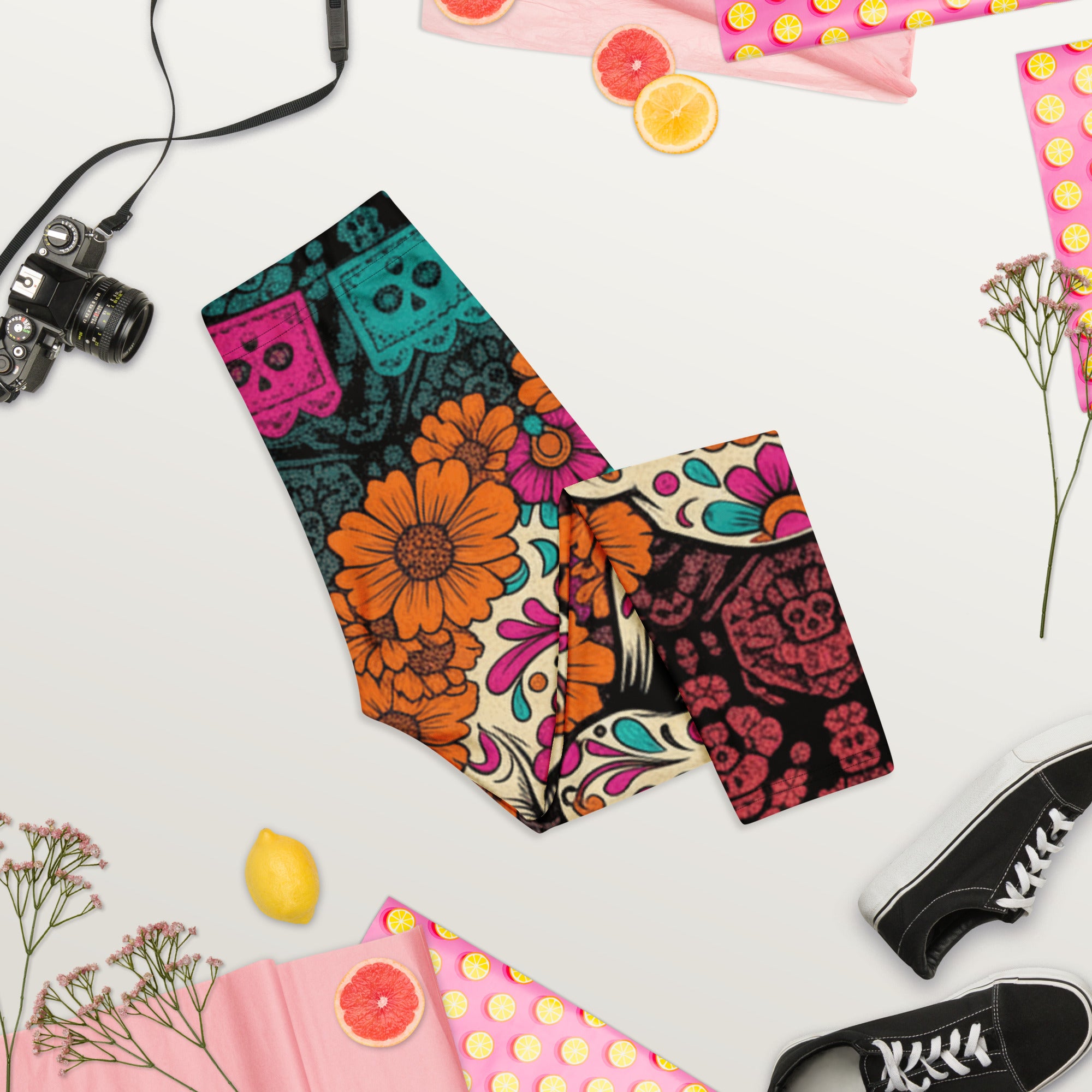 Día de los Muertos Marigold Capri Leggings | GearBunch