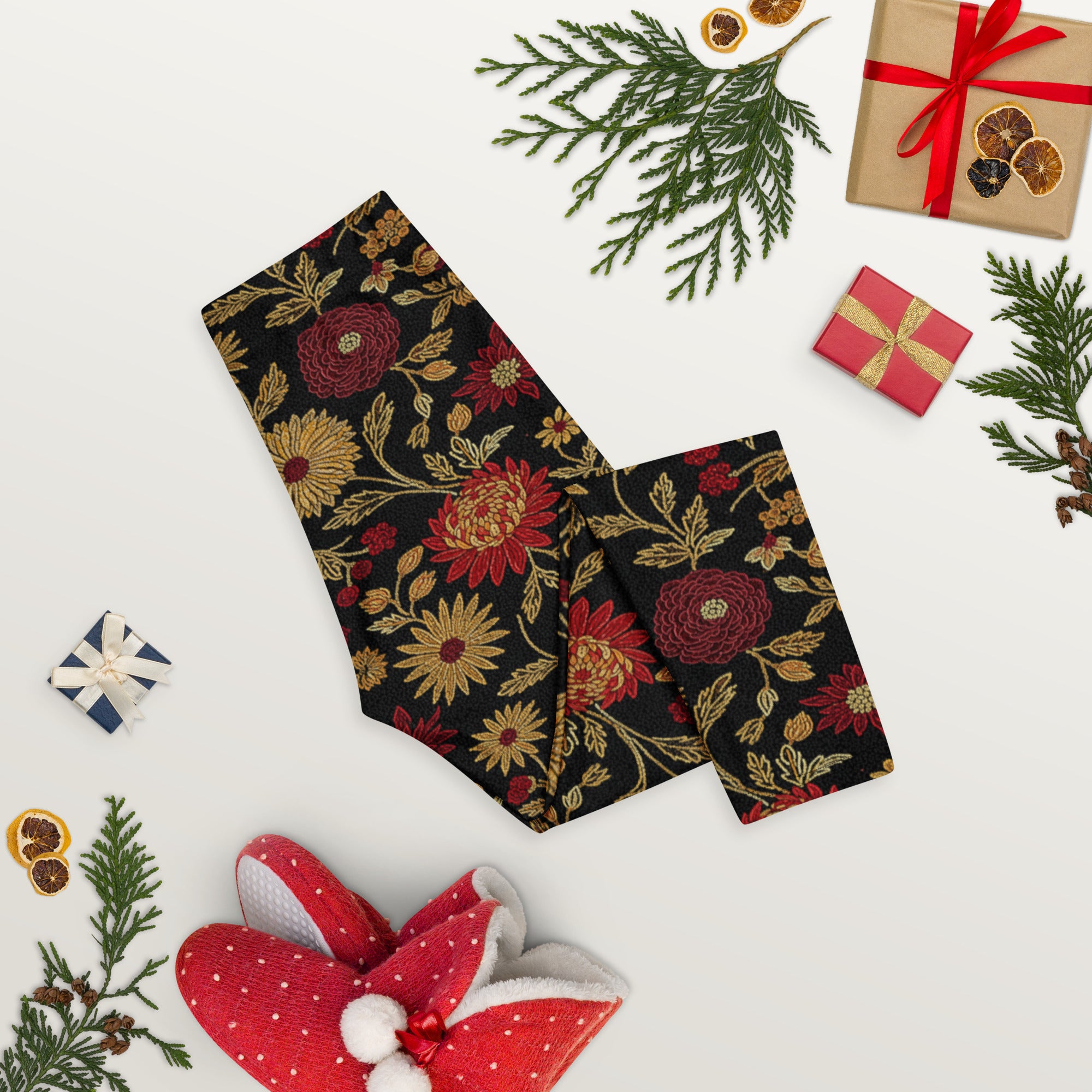 Gold Rose Garden Capri Leggings | GearBunch