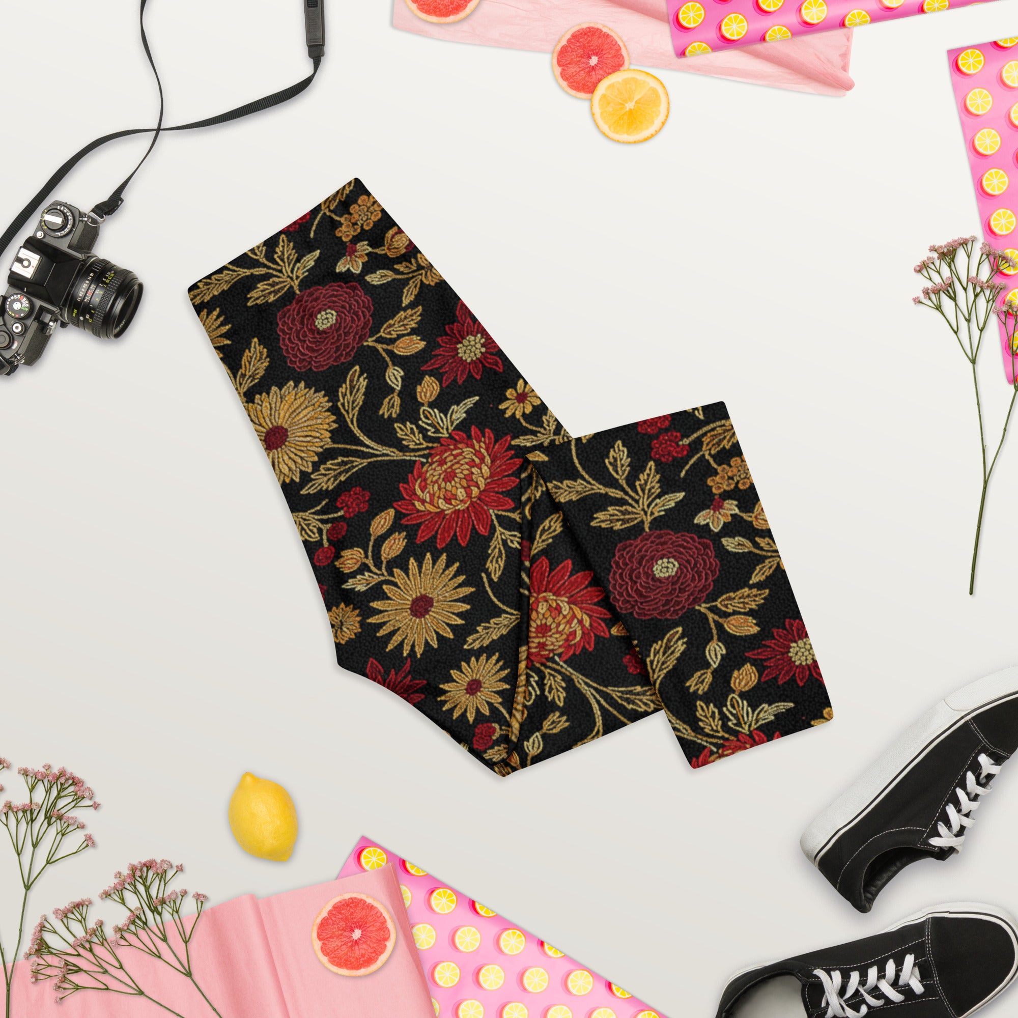 Gold Rose Garden Capri Leggings | GearBunch