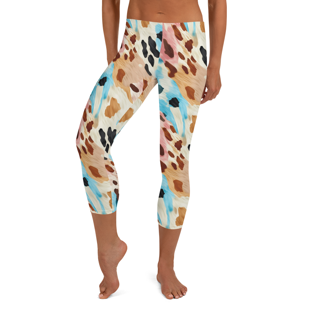 Colorful Cow Print Capris Front View