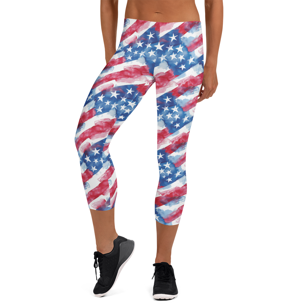 Watercolor Patriot Capris Front View