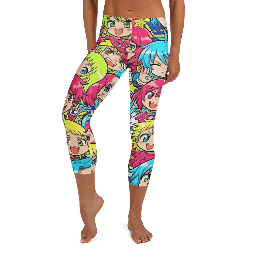 Anime Collage Chibi Party Capri Leggings | GearBunch
