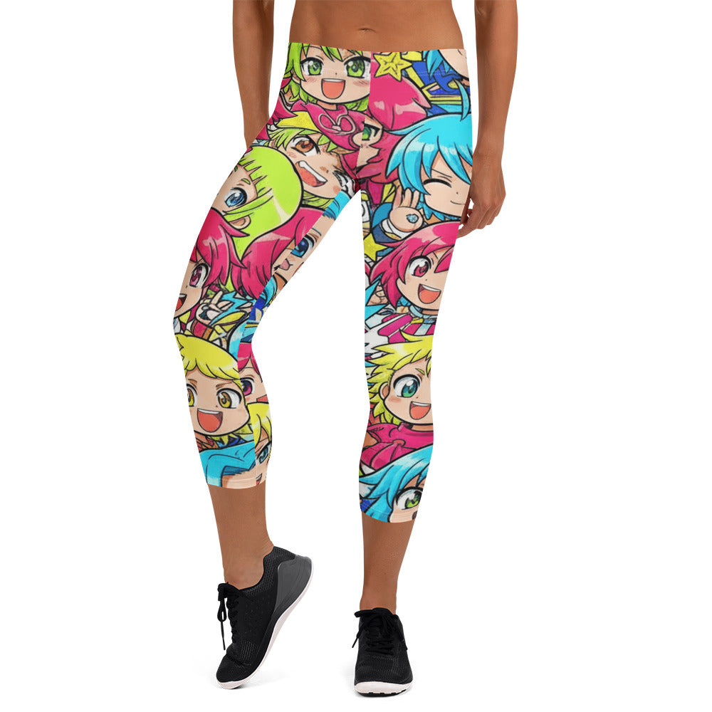 Anime Collage Chibi Party Capri Leggings | GearBunch
