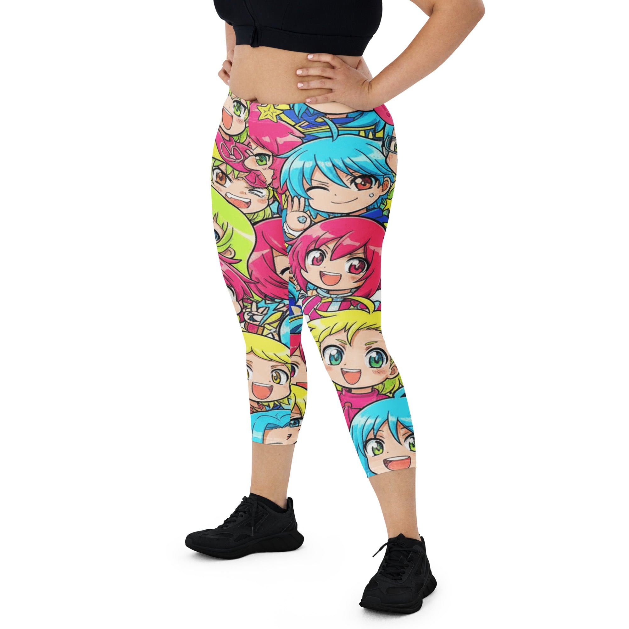 Anime Collage Chibi Party Capri Leggings | GearBunch