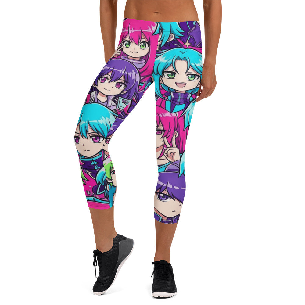 Anime Collage Cyberpunk Capri Leggings | GearBunch