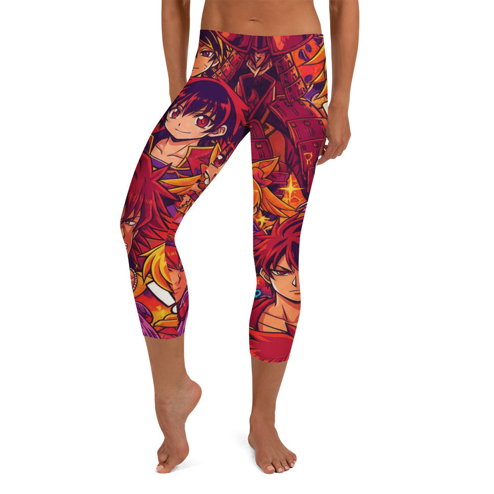 Anime Collage Sunset Samurai Capri Leggings | GearBunch