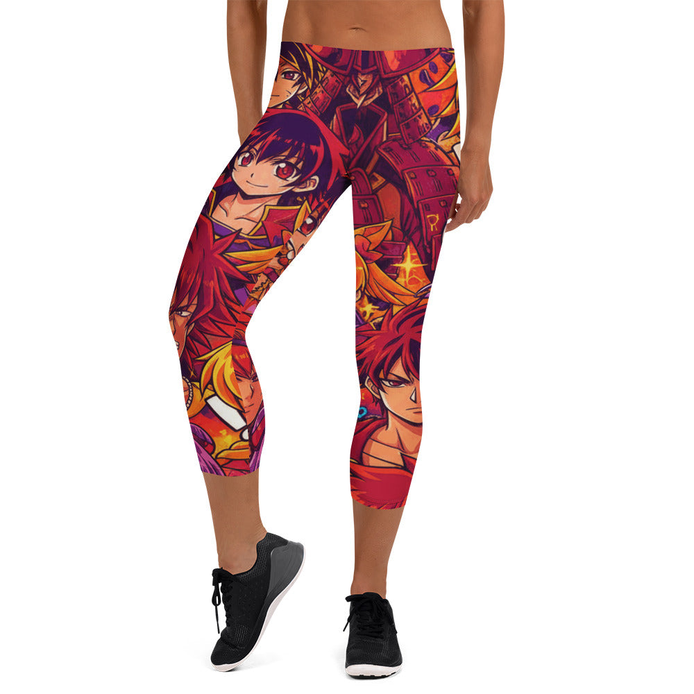 Anime Collage Sunset Samurai Capri Leggings | GearBunch
