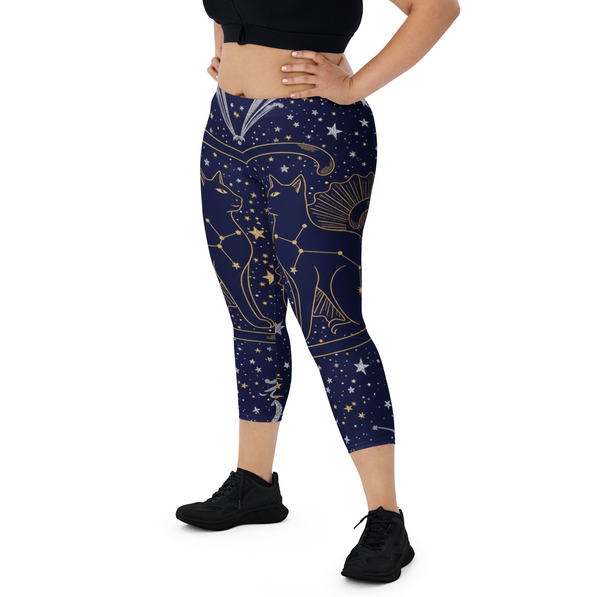 Black Cat Constellation Capri Leggings | GearBunch