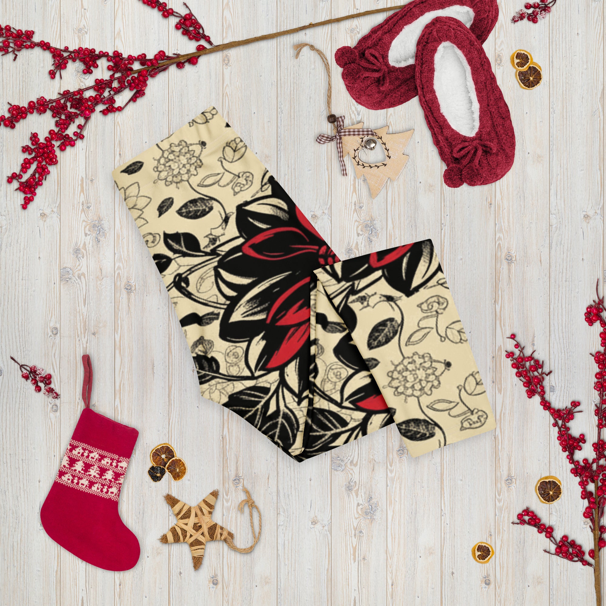 Black Dahlia Bloom Capri Leggings | GearBunch
