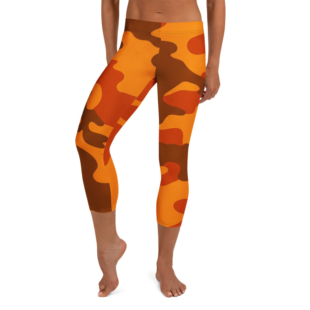 Burnt Orange Camo Capri Leggings | GearBunch