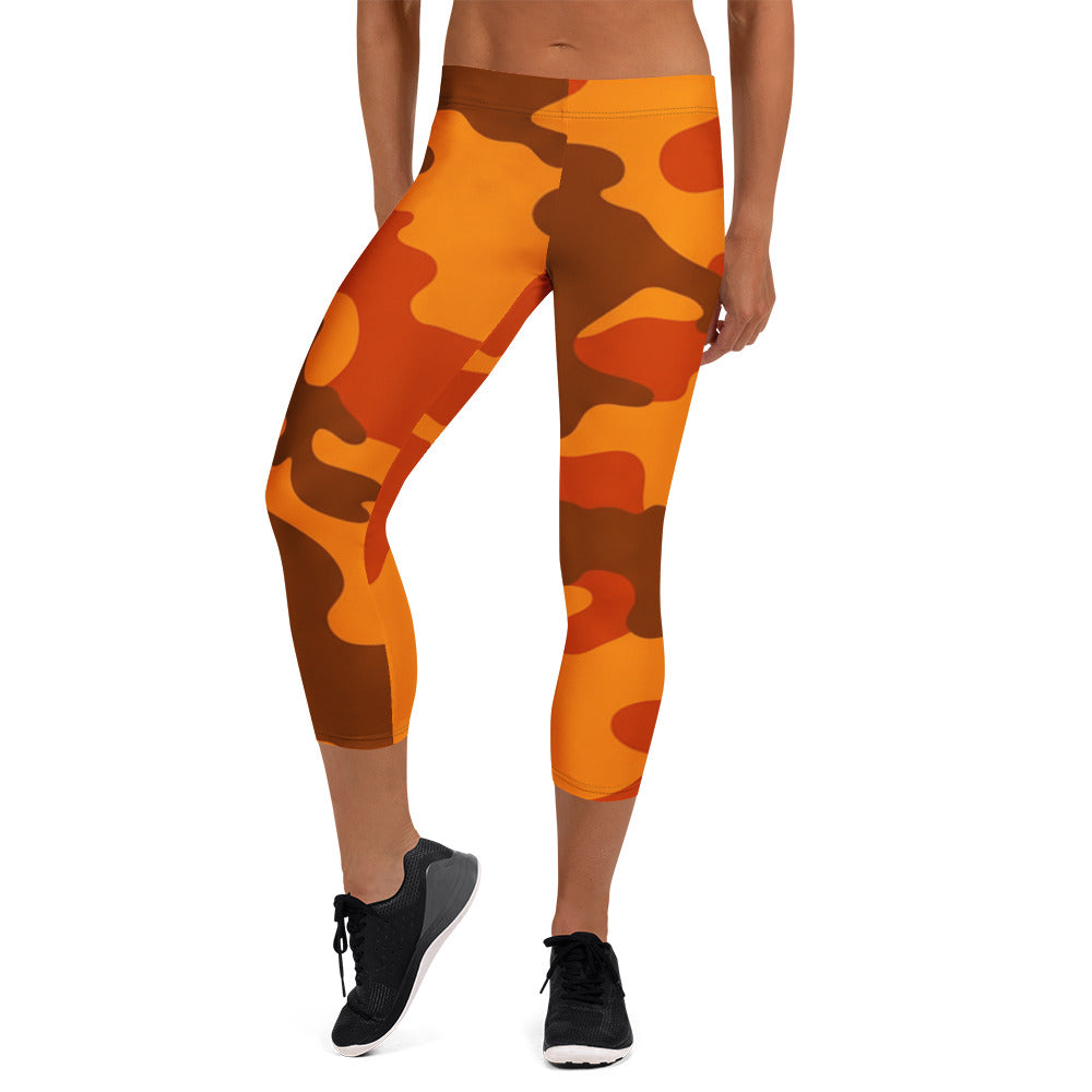Burnt Orange Camo Capri Leggings | GearBunch