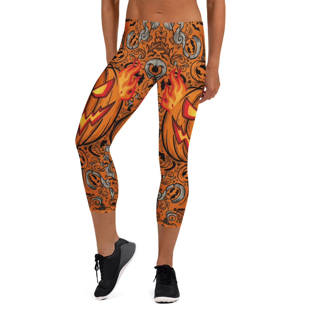 Jack-o-Lantern Glow Capri Leggings | GearBunch