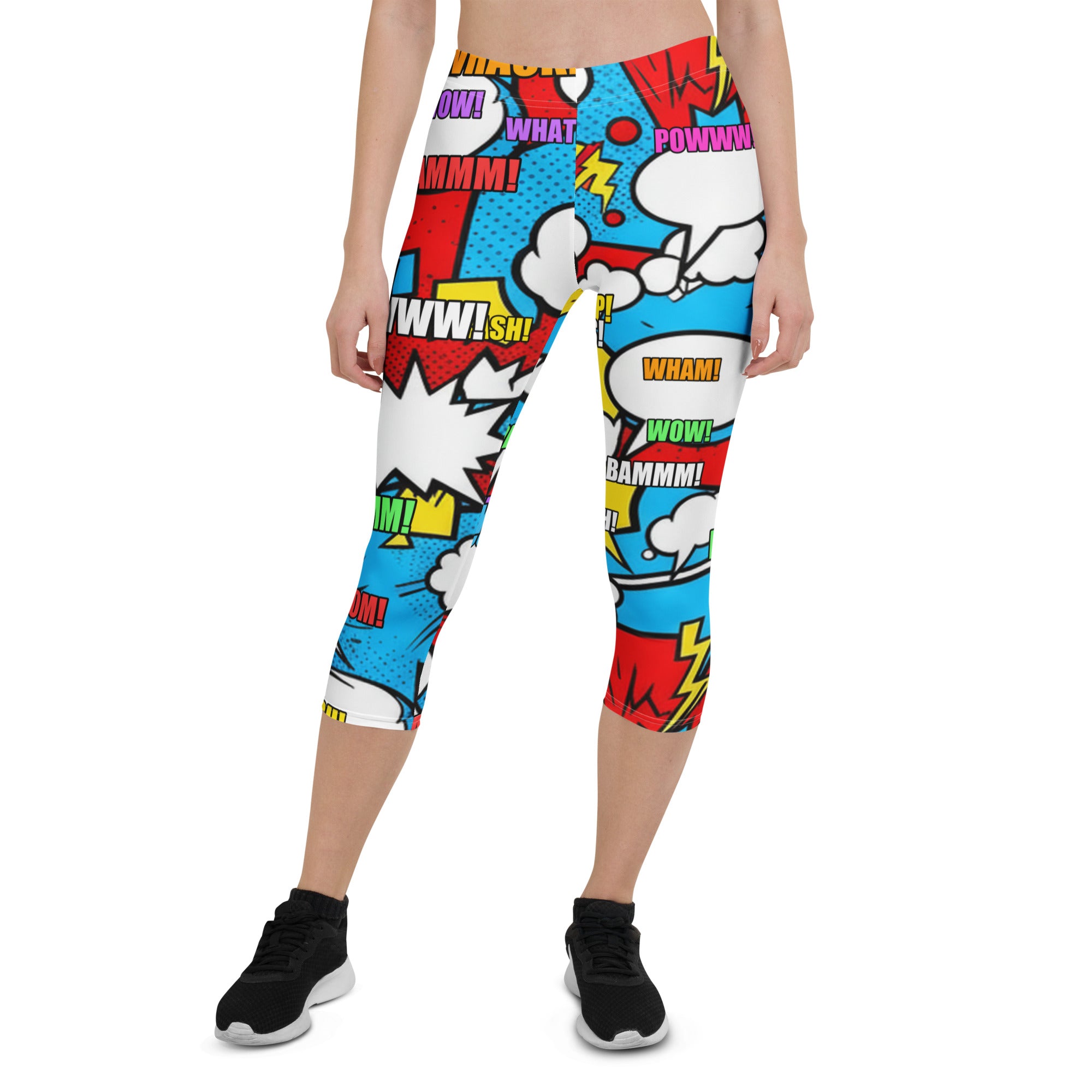 Comic Pop Electric Blue Capri Leggings | GearBunch