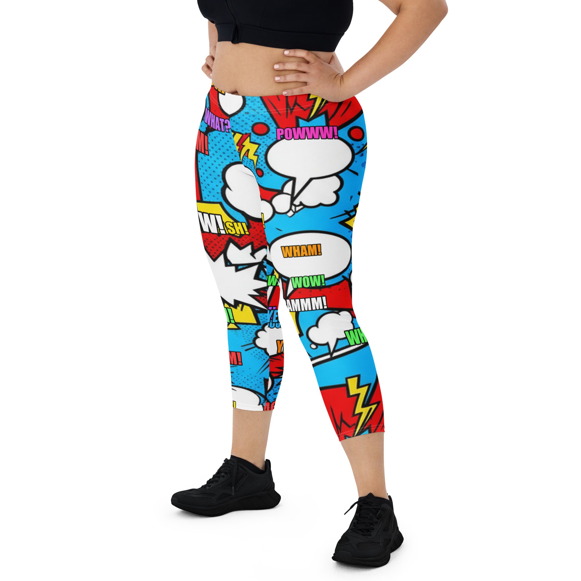 Comic Pop Electric Blue Capri Leggings | GearBunch