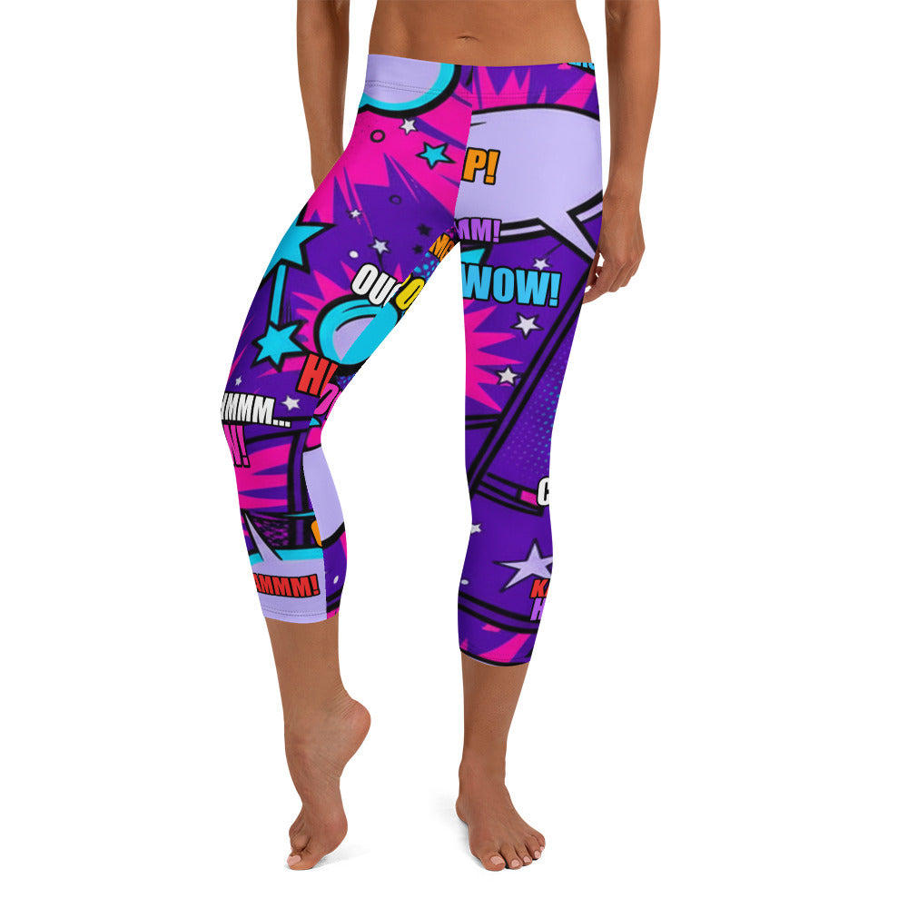 Comic Pop Galaxy Purple Capri Leggings | GearBunch
