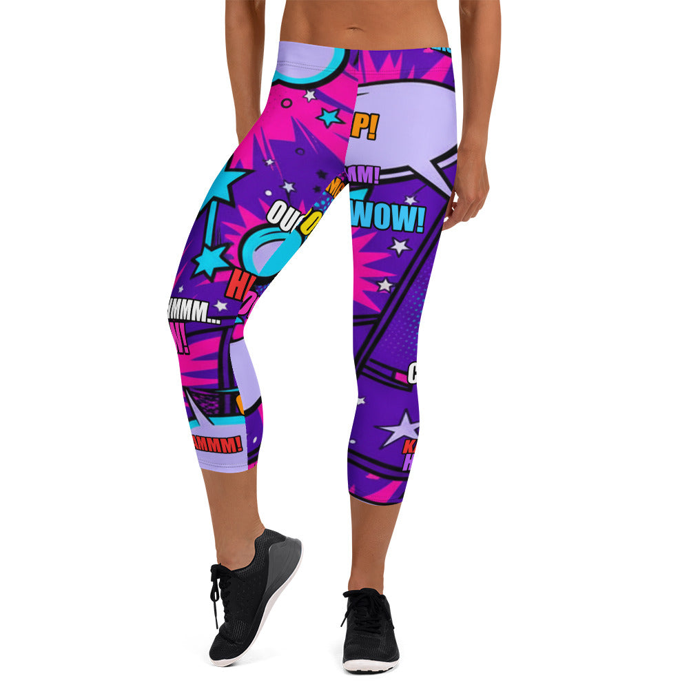 Comic Pop Galaxy Purple Capri Leggings | GearBunch