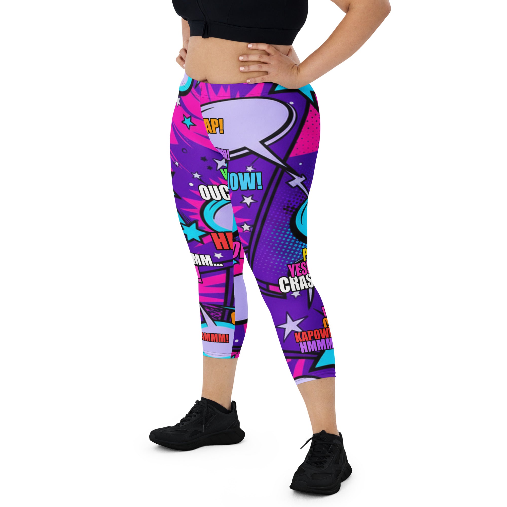 Comic Pop Galaxy Purple Capri Leggings | GearBunch