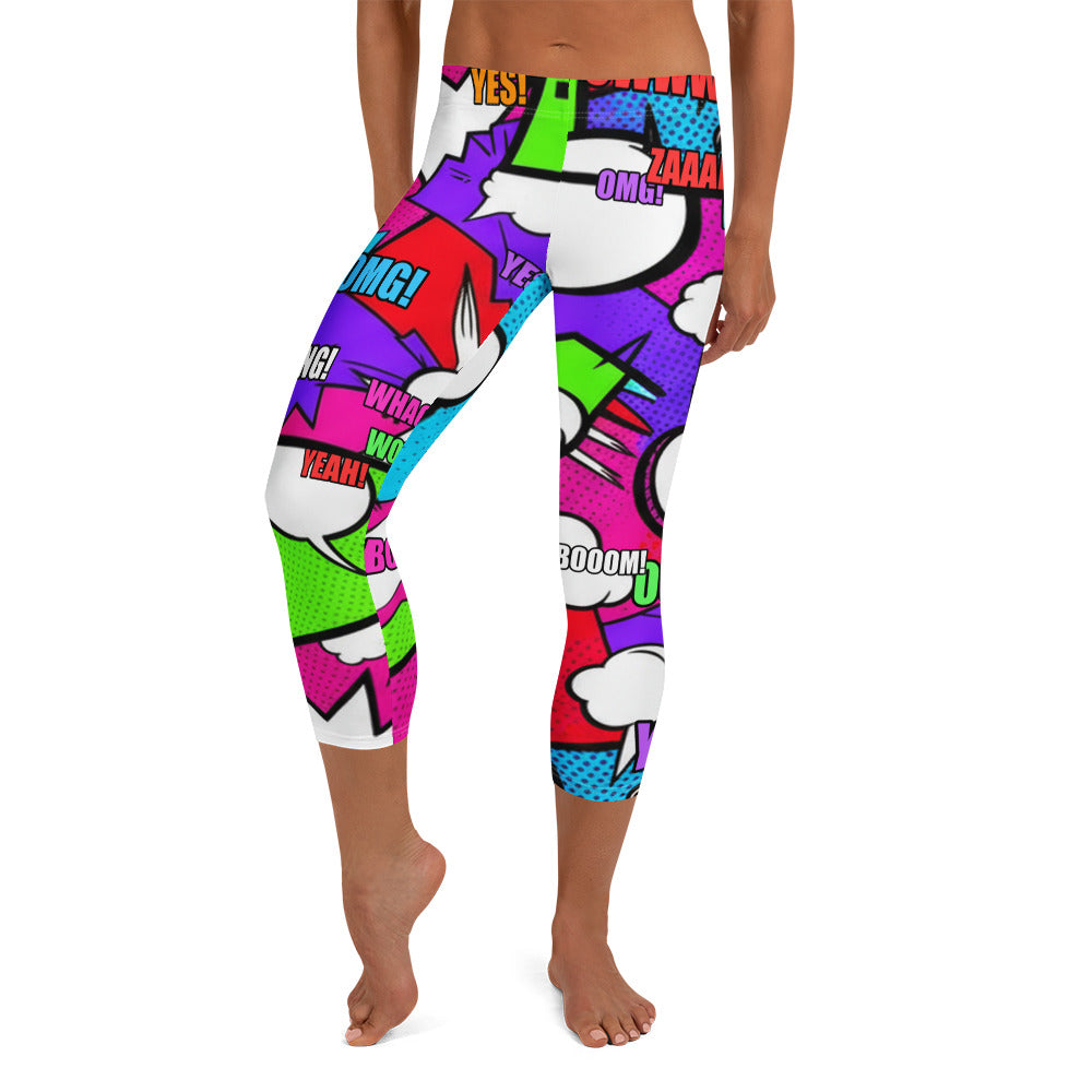 Comic Pop Neon Pink Capri Leggings | GearBunch