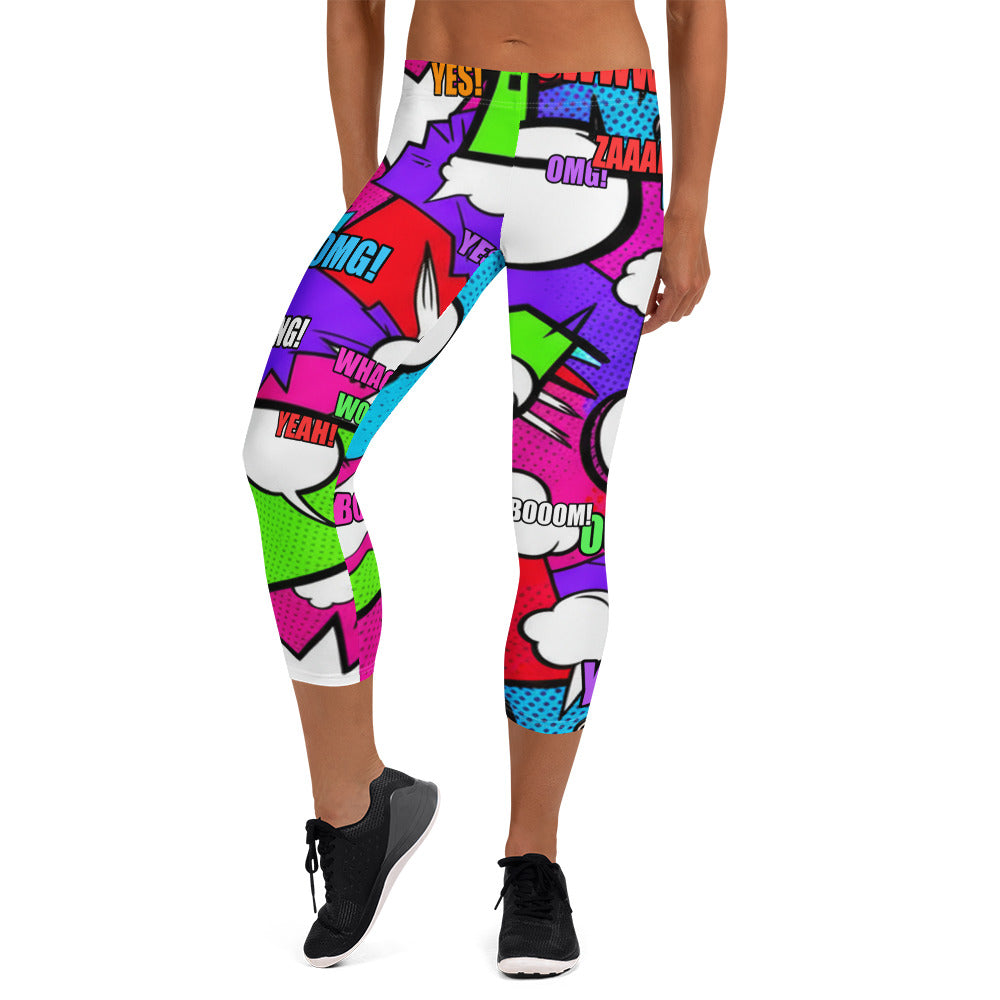 Comic Pop Neon Pink Capri Leggings | GearBunch