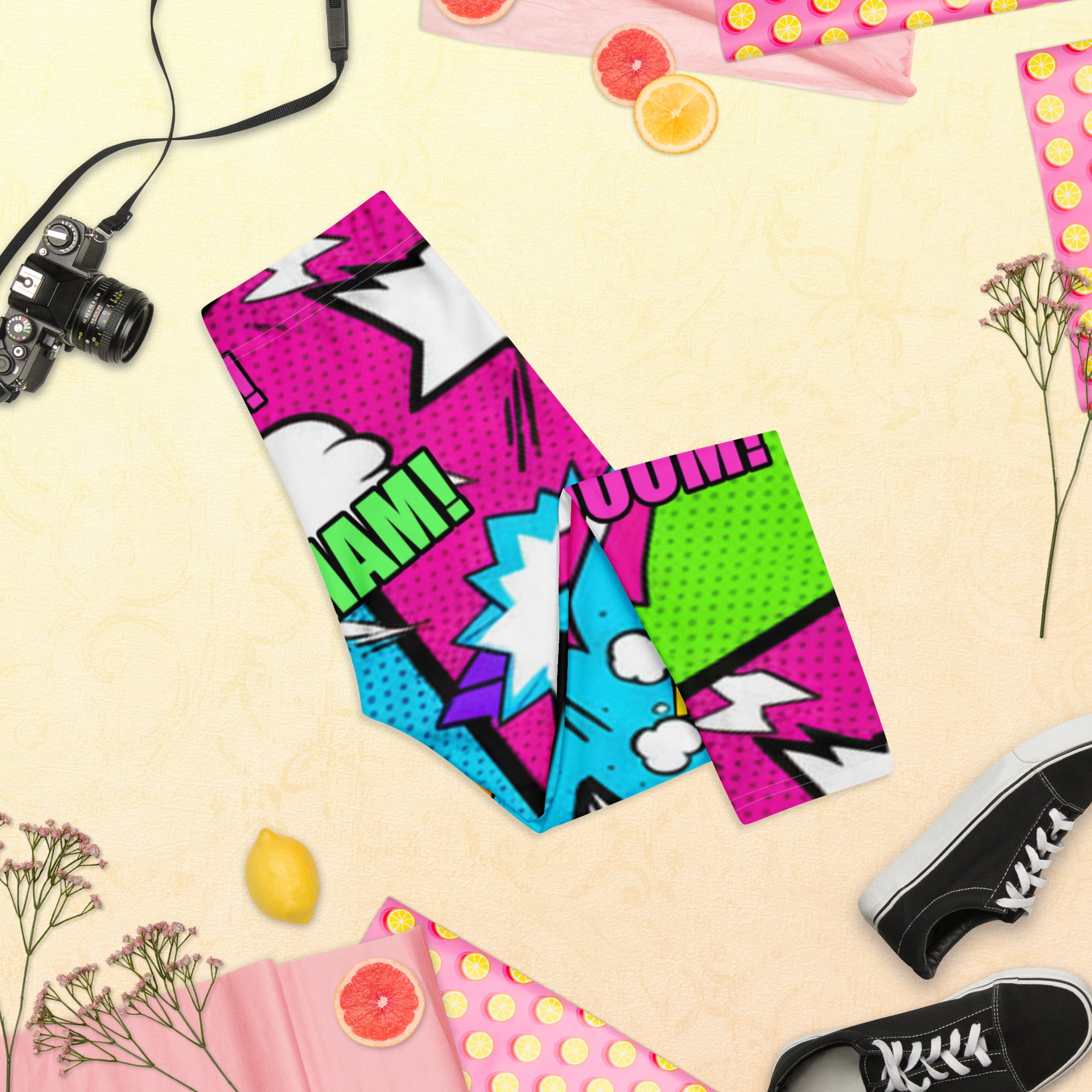 Comic Pop Neon Pink Capri Leggings | GearBunch